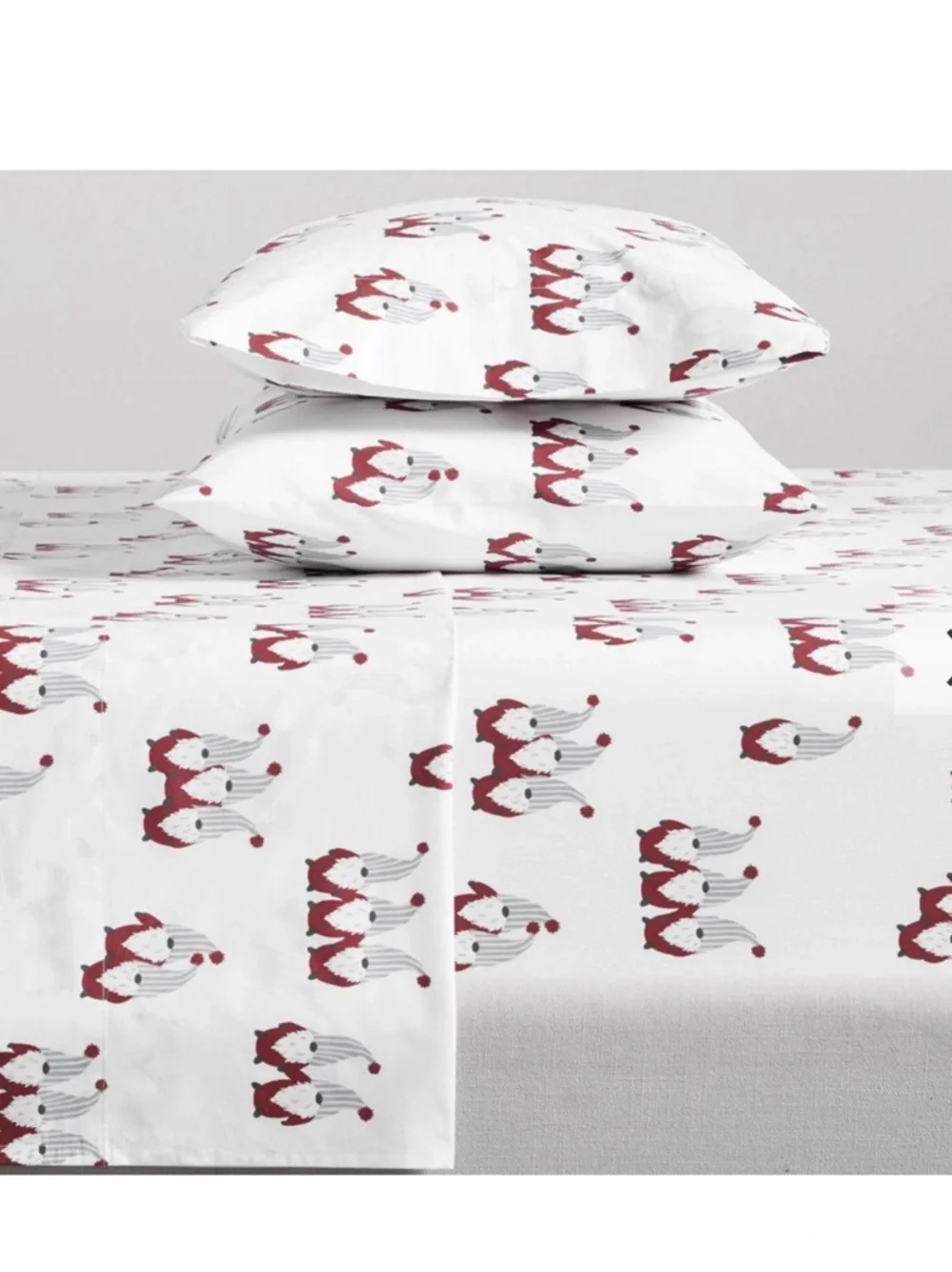 Pottery Barn Holiday Gnome 100% Organic Cotton 3-Piece Sheet Set Queen HTF GUC
